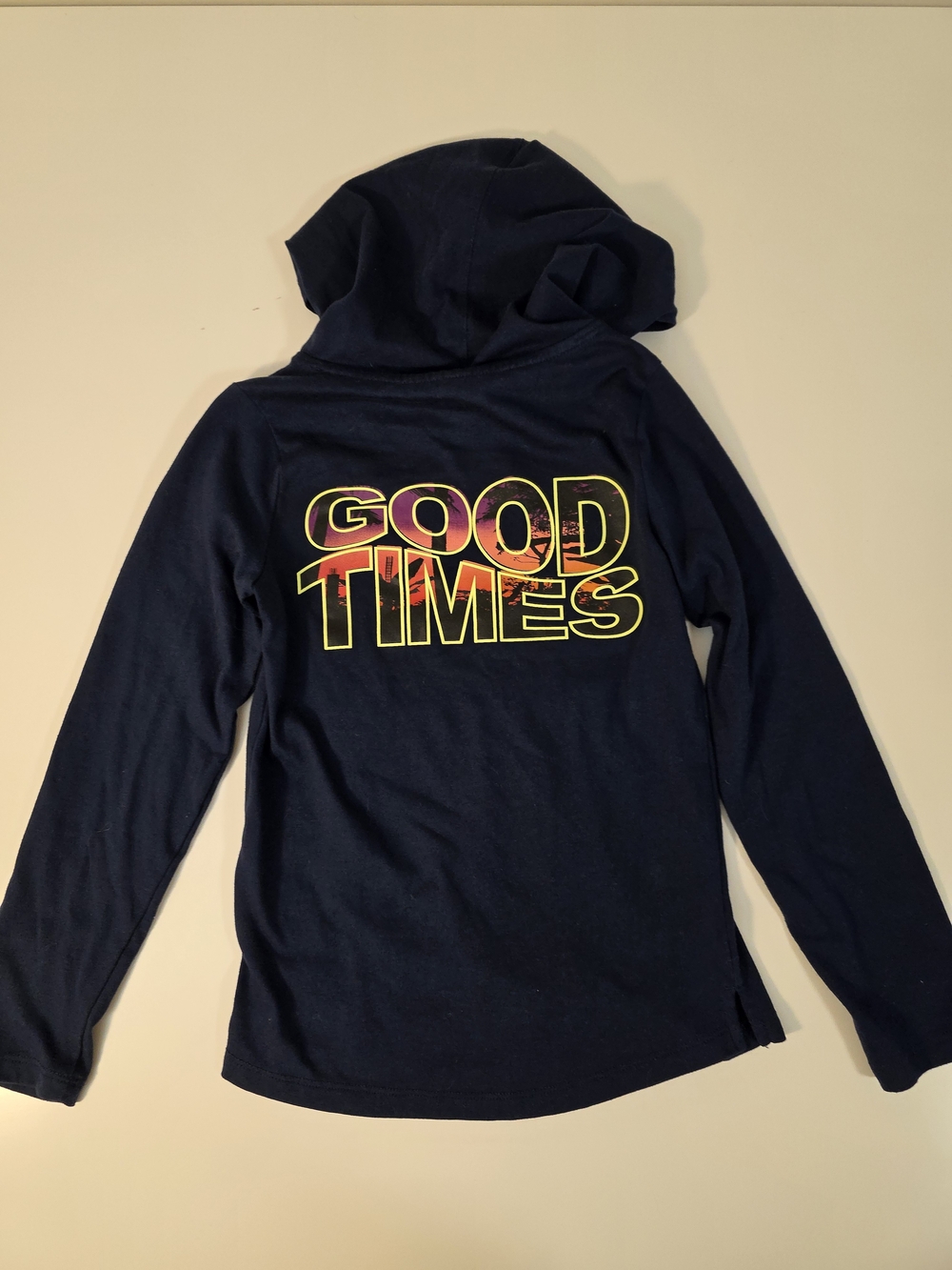 DSG Navy Hooded Long-Sleeve Boys Top with 'GOOD TIMES' Neon Graphic